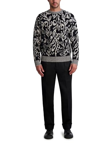 KARL LAGERFELD Men's Long Sleeve Floral Wool Blend Sweater