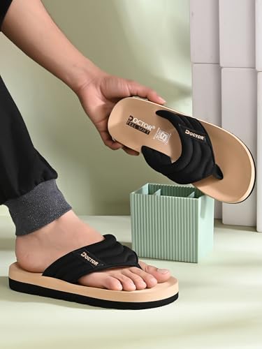 Image of Cushioned Flip Flops for Men | Padded Fabric Strap Thong Slippers | Lightweight Anti-Slip EVA Sole Everyday Wear Footwear