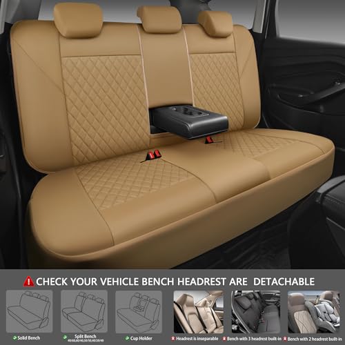Image of CAR PASS Faux Leather Seat Covers Full Set, Quilting Waterproof Premium Automotive Seat Cover with 5mm Composite Sponge Inside,Airbag Compatible, Universal for Most Cars Sedan SUV Truck, All Beige
