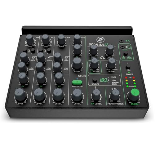 Mackie MobileMix 8-Kanal-Mischpult mit USB-Stromversorgung für A/V-Produktionen, Live-Sound und Streaming mit Instrumenten, Mikrofonen und Bluetooth®