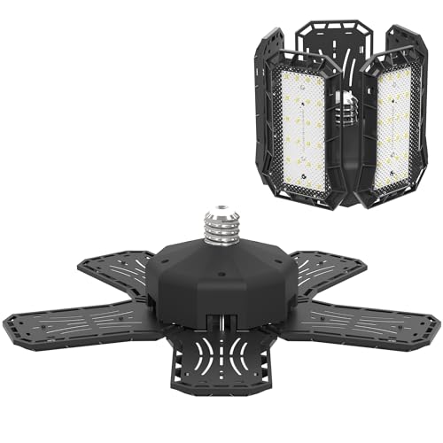 NAIZY Lampada LED da officina, 2 lampade da garage da 72 W, con 4 pannelli pieghevoli a 90°, IP44, lampada da officina, per portalampada E26/E27, bianco freddo