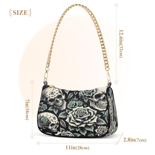Shoulder Bag for Women Punk Skulls Roses Tote Handbag Crossbody Bag with Zipper Closure3