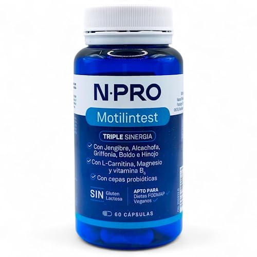 NPro Motilintest 60 Cápsulas - Con Magnesio Bisglicinato, Jengibre, Griffonia, Acetil L-Carnitina y Vitamina B6 - Ayuda al Funcionamiento Normal del Tracto Intestinal