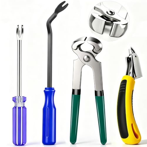 Image of 4Pcs Upholstery Staple Remover Tool Set Including 7inch End Cutting Plier,V Tip Tack Puller,U Tip Tack Puller,Staple Remover,Nail Puller Carpet Remover for Furniture Floor Photo Frame