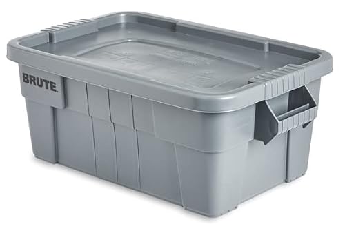 Rubbermaid Commercial Products BRUTE Tote Storage Bin with Lid, 14-Gallon, Gray, Rugged/Reusable Boxes for Moving/Camping/Garage/Basement Storage