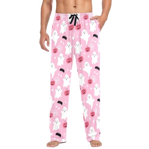 White Spirits with Bats Men's Cotton Pajama Pants with Pockets and Drawstring Comfortable and Stylish,S