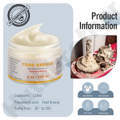 HuthBrother 4 Oz Food Grade Grease & 9709511 Gasket, Universally Compatible with Kitchen Stand Mixer, 2 Bottles