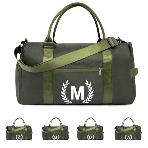 Gym Bag with Shoe Compartment - Personalized Monogrammed Duffle for Sports Travel and Workout with Initials Dark Green