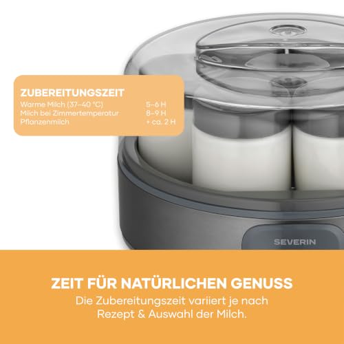 Miniatura 8 de Severin Yogurtera, Incluye 7 Tarros De Yogur De 150 Ml Para 1 Litro De Yogur Casero, Tapa Transparente, Estilo Griego, Interruptor Basculante, 18 W, Acero Inoxidable Oscuro, Jg 3510