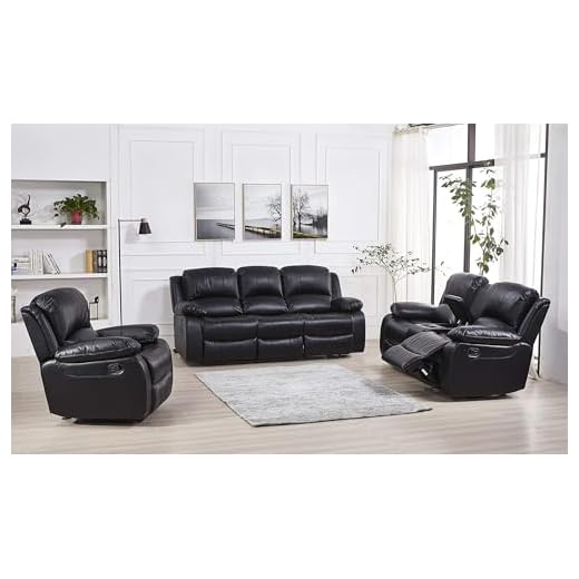 Betsy Furniture 3PC Bonded Leather Recliner Set Living Room Set, Sofa, Loveseat, Chair 8018 (Black, Living Room Set 3+2+1)