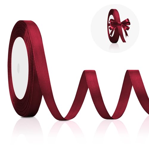Burgundy Ribbon for Gift Wrapping 3/8 in 25 Yards Dark Red Ribon Maroon Ribbon Red Ribon for Christmas Tree Wine Red for Crafts Burgundy Satin Wedding
