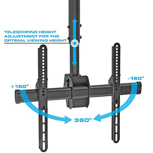 Cmple - Telescopic Full Motion Tv Ceiling Mount For 37"-70" Led/Lcd Flat Screen Tvs, Monitors Up To 50Kg/110Lbs, 360 Rotation, Tilt, Adjustable Ceiling Tv Mount For Flat Or Inclined Surfaces - Black #TOP3