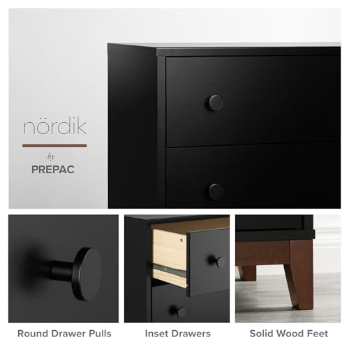 Image of Prepac Nordik Nightstand Bedside Table, Black & Cherry Nightstand for Bedroom, End Table with 3 Drawers 16 inch D x 26.5 inch W x 26.75 inch H, BCDNR-2203-1
