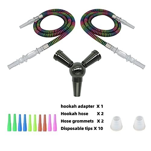 Mshrier 15 Pieces Hookah Accessories - 1 Hookah Hose Splitter - 2 Metal Tip Hookah Hoses - 2 Grommets - 10 Mouth Tips. (Black) #TOP1