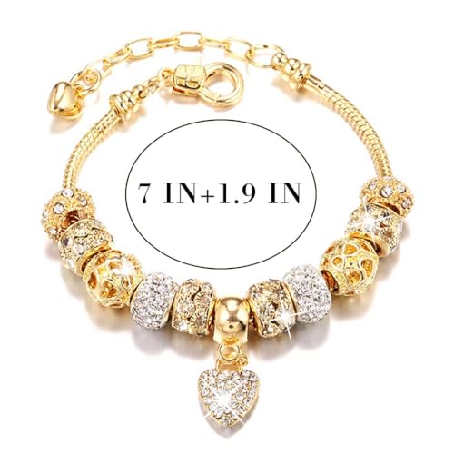 Gold Beads Bracelets Rhinestone Heart Charm Bracelet Luxury Adjustable Bangle for Women3