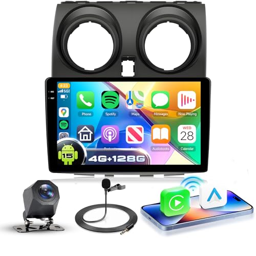 VECHTEL 4G+128G Android 15 Radio Coche para Nissan Qashqai J10 2006 2016, 9 Pulgadas In Cell HD Pantalla Táctil con Carplay Android Auto Inalámbrico,Autoradio con GPS Wi Fi USB Bluetooth FM RDS Cámara