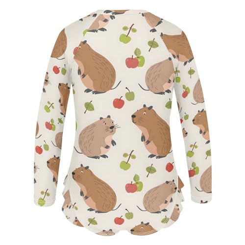 ALAZA Capybara Green Fruit Leaf Girls One Piece Swimsuit Long Sleeve Rash Guard Swimsuits UV 50+ Swimwear Zipper3
