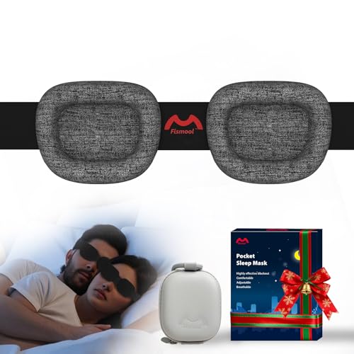 Fismool Eye Mask for Sleeping - 100% Blacking Sleep Mask for Men Women, Sleeping Mask with Adjustable Night Blindfold Flight, Travel, Nap, Black