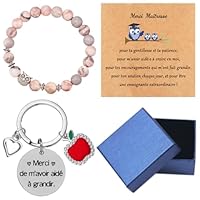Cadeau Maîtresse d'École Original - Bracelet & Porte-clés de Remerciement - Idée Cadeau Fin d'Année Scolaire/Noël/Fête des Profs - Pour Enseignante et Institutrice