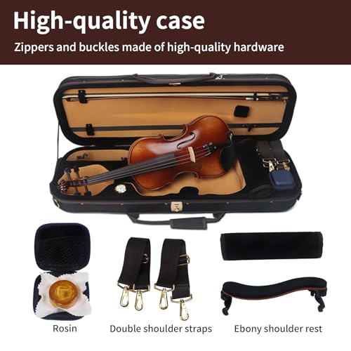Image of AKLOT Violin Outfit 4 /4 Full Size, Spruce Violin and Ebony Fittings for Professional, Handmade Fiddle with Bow, Rosin, Backpack Strap, Carrying Case
