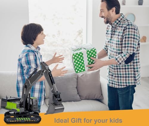 Image of Friction Powered Excavator Truck with All Moving Parts Die cast Alloy Model Construction Toy Pull Back Vehicle Engineering Long Crane Toy for Kids Boys Girls