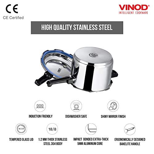 Vinod Pressure Cooker Stainless Steel – Outer Lid - 5 Liter – Induction Base Cooker – Indian Pressure Cooker – Sandwich Bottom – Best Used For Indian Cooking, Soups, And Rice Recipes, Quinoa #TOP2
