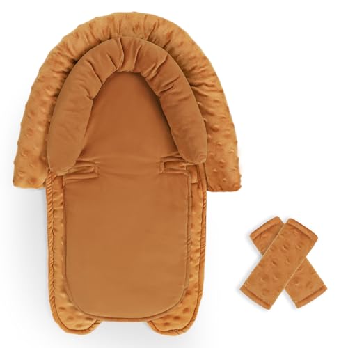 Infant Car Seat Insert, HNHUAMING Baby Car Seat Head &amp; Body Support with 2 Straps Pads, Ultra Soft Newborn Preemie Carseat Insert Cushion for Girls Boys, Fits Car Seat, Stroller, Swing, Bouncer, Brown