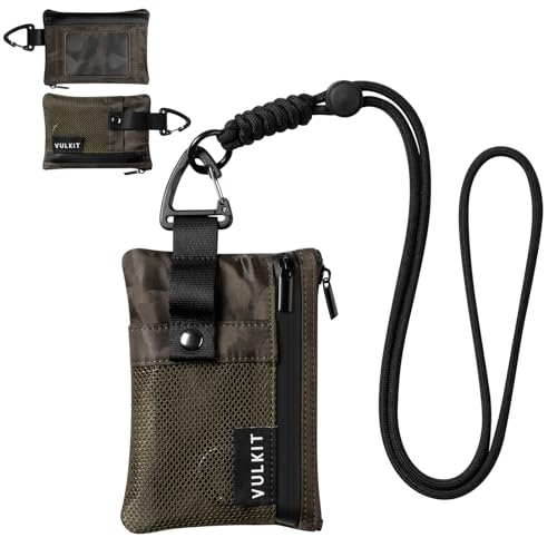 Image of VULKIT Small Minimalist Wallet for Women and Men RFID Blocking, Zipper Coin Pouch with ID Window and Keychain, Water Resistant Travel Lanyard Wallet Camouflage