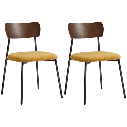HOMCOM Set di 2 sedie da pranzo sedia da cucina moderna sedia lounge imbottita con schienale curvo effetto legno per soggiorno, sala da pranzo, camera da letto, giallo e marrone