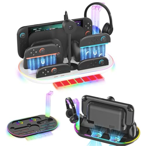 �ySwitch 2�Ή��[�d���[��̌^�zFor Switch 2 Pro & �W���C�R��2�p �[�d�X�^���h �X�C�b�`2�p ��p�X�^���h �r�M�p ��p�N�[���[ 3 �i�K���x���� �Q�[���J�[�h���[�\ LED�w�������v RGB���C�g�t���ȒP��t �Q�[���@ ���[ 