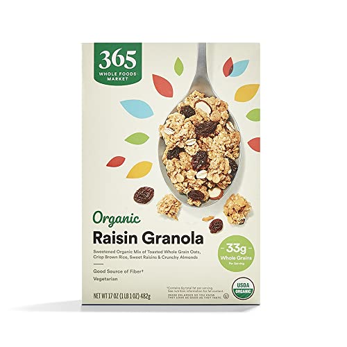 RAISIN SWEETENED ORGANIC MIX OF TOASTED WHOLE GRAIN OATS, CRISP BROWN RICE, SWEET RAISINS & CRUNCHY ALMONDS GRANOLA, RAISIN
