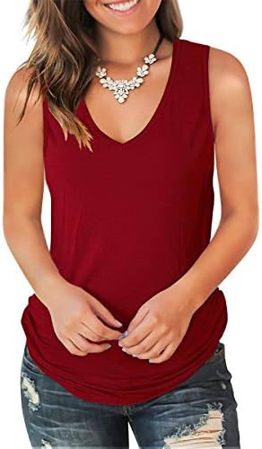 Jescakoo Spring Sleeveless Shirts for Womens Deep V Neck Swing Tops Red XL