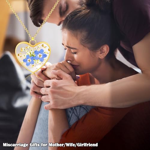 Image of Miscarriage Gifts for Mothers, Forget Me Not Pressed Flowers Necklace, Baby Loss Grief Sympathy Gift for Women, Child Loss Memorial Gifts Jewelry