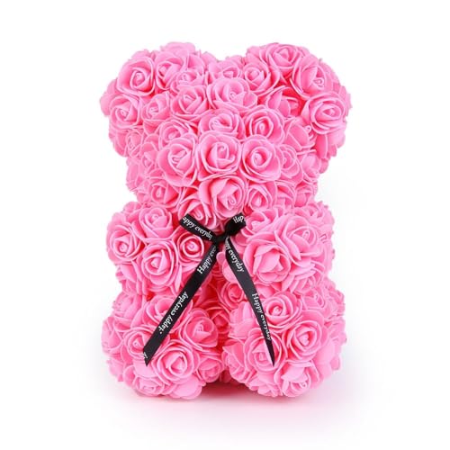 Uteruik Flower Rose Teddy Bear Pink Artificial Flower Bear for Women, Girlfriends, Girls, Moms, Grandmothers, Fathers 25cm