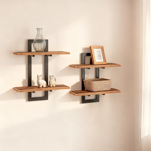 NestCharm Floating Shelves Set of 2, Hanging Bathroom Shelves for Living Room, Bedroom, Kitchen &15-Inch & Rustic Brown & Black
