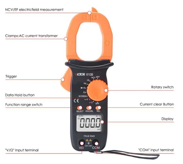 610B Multímetro Digital Pinza Amperimétrica True RMS 3999 Cuentas, DCV, ACV, ACA y DCA, Resistencia, Continuidad, Diode, Frecuencia miniatura 2