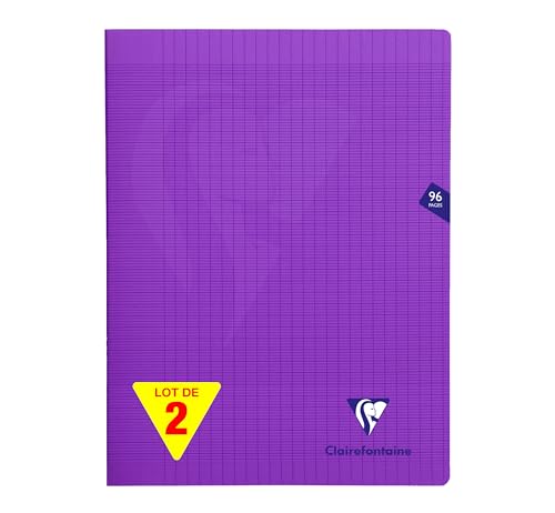 Clairefontaine 373361AMZC Un lot de 2 Cahiers Agrafés Mimesys - 24x32 cm - 96 Pages Grands Carreaux - 90 g - Couverture Polypro - Couleur : Violet