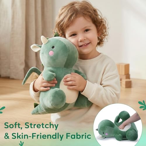 VHYHCY Cute Dinosaur Plush Toys, Fat Dinosaur Stuffed Animals, Soft Dragon Plush Dino Plushie, Birthday Gifts for Kids Girls Boys Green 8 inch - 3