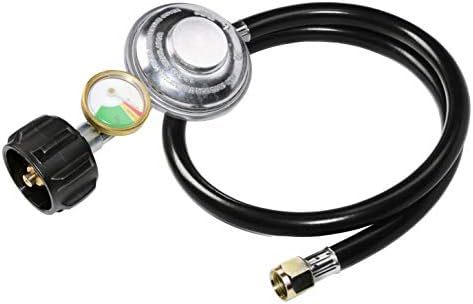 3 Feet Propane Regulator Hose with Propane Tank Gauge Universal Grill Regulator Replacement Parts, QCC1 Hose and Regulator for Most LP Gas Grill, Heater and Fire Pit Table, 3/8" Female Flare Nut