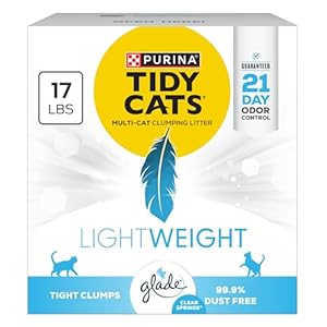 Purina Tidy Cats LightWeight With Glade Clear Springs Multi-Cat, Clumping, Low Dust, Scented Cat litter – 17 lb. Box