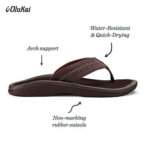 Image of OLUKAI Hokua Men's Beach Sandals, Quick-Dry Flip-Flop Slides, Water Resistant & Wet Grip Rubber Soles, Compression Molded Footbed & Soft Comfort Fit