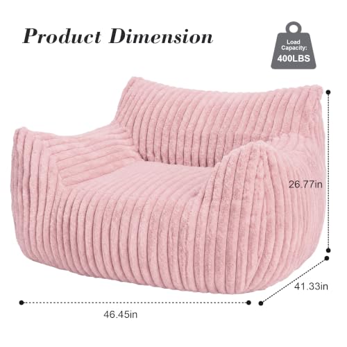 LaoGeoRon Giant Bean Bag Chairs for Adults, Large Plush Bean Bag Chair with Armrests and Side-Pocket, Living Room Beanbag Chair with Memory Foam Filled, Vacuum-Compressed for Easy Gifting, Pink - Image 2