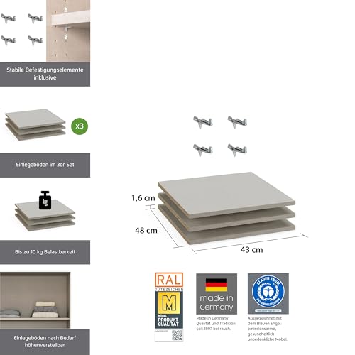 Rauch Möbel ZUBEHÖR, Einlegeböden, 3er-Set, für Schwebetürenschränke von Rauch mit Einer Elementbreite von 45 cm und Einer Schranktiefe von 62 cm, Farbe Texline Leinenoptik, Maße 43x1,6x48cm