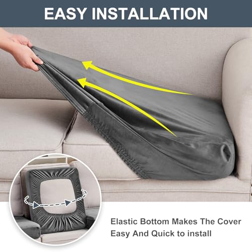 Image of Stretch Silver Fox Velvet Sectional Couch Covers - 4-Piece Sofa Cushion Covers for Left /Right L-Shaped Chaise, Soft and Comfortable Slipcovers for Sectional Sofa(3 Seater + 1 Chaise,Grey)
