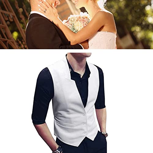 Men's White Black Champagne V Neck Suit Vest Groomsmen Casual Formal Waistcoat Tank for Graduate Party Prom (Color : White, Size : Large)2
