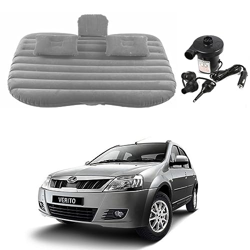 Image of Oshotto Multifunctional Car Travel Bed Mattress with Two Air Pillows, Car Air Pump Compatible with Mahindra VERITO /VERITO Vibe (Grey)