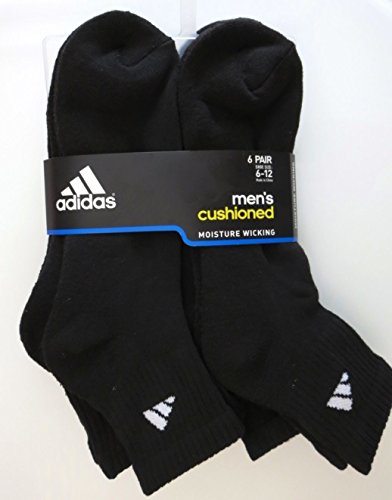 adidas 6 Pair Mens Quarter Crew Cushioned Socks Shoe Size 6-12 (Solid Black/White)3