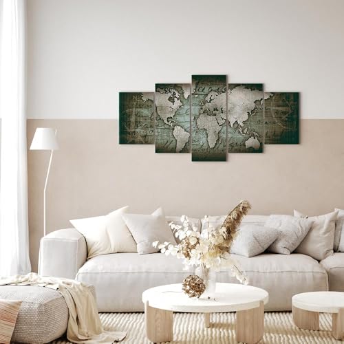 artgeist Canvas Wall Art Print World Map 40x20 in - 5pcs Home Decor Framed Stretched Picture Photo Painting Artwork Image k-A-0062-b-p