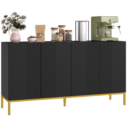 HOMCOM Buffet menuble de Rangement Design Contemporain Graphique 2 placards Porte étagères réglables en Bois Noir métal doré