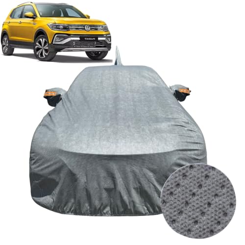Image of Car Cover Compatible For Volkswagen Taigun (2021-2026) | 100% Waterproof Cover with Antenna & REFLECTIVE Mirror Pockets | Dustproof, Scratchproof, Heatproof Car Cover |Soft Cotton Lining|GREY